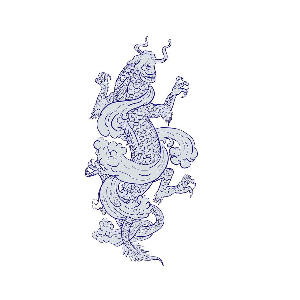 carpa koi se transformando em desenho de tatuagem de dragão vetor