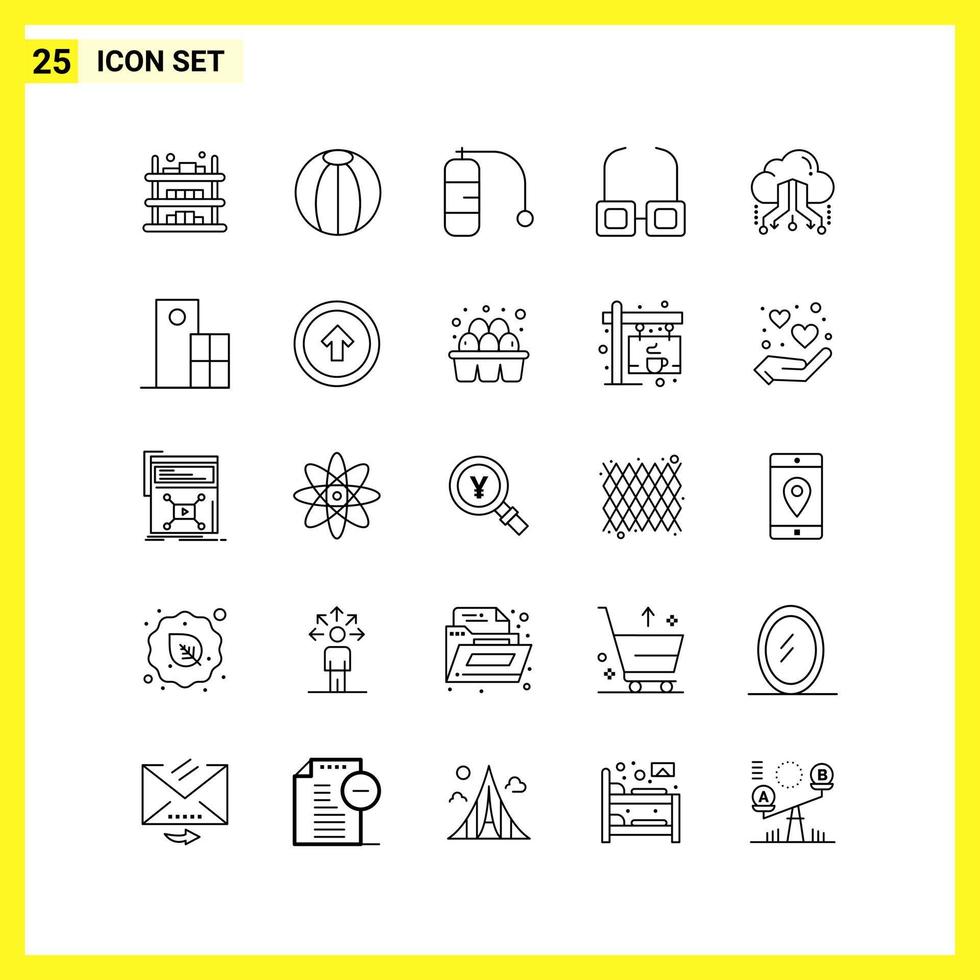 25 ícones de conjunto de símbolos de linha simples delineiam o sinal em fundo branco para aplicativos móveis de design de sites e fundo de vetor de ícone preto criativo de mídia impressa