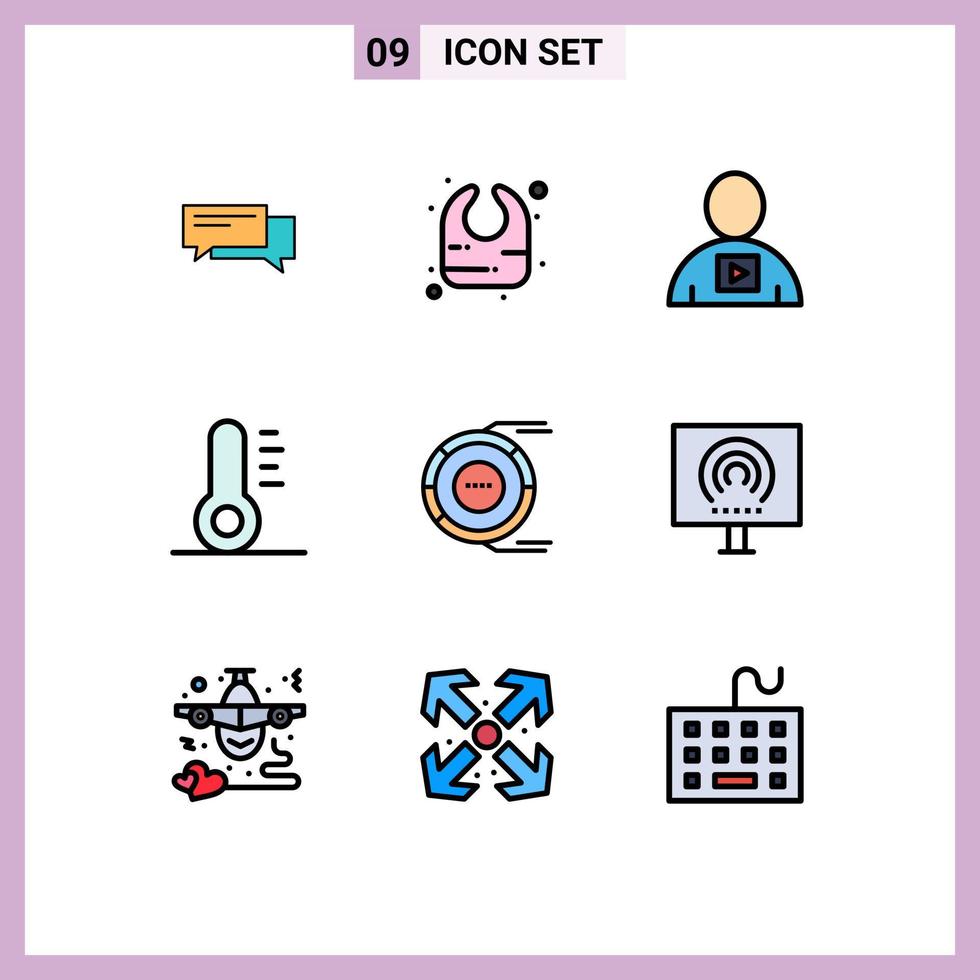 grupo de 9 sinais e símbolos de cores planas de linha preenchida para alocação de vídeo de babador de natal elementos de design de vetores humanos editáveis