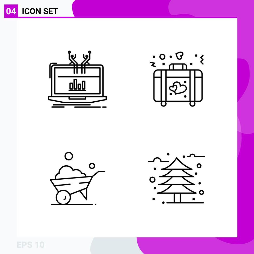 pacote de conjunto de ícones de linha de 4 ícones de contorno isolados no fundo branco para impressão na web e fundo de vetor de ícone preto criativo móvel