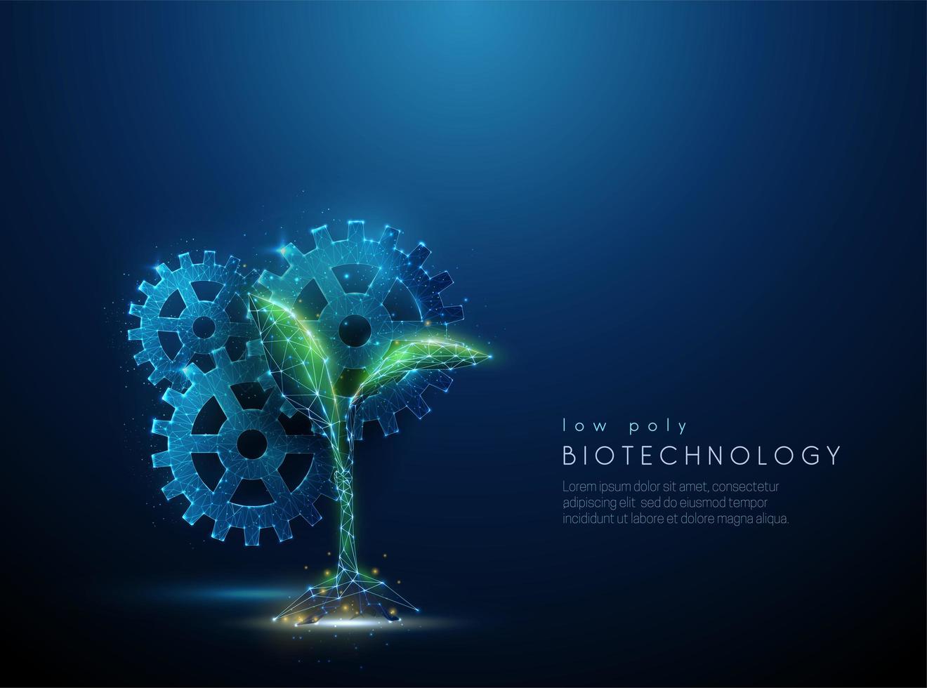 broto de planta verde e rodas dentadas. conceito de biotecnologia vetor