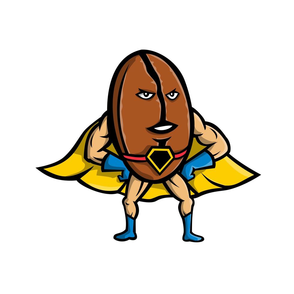mascote do super-herói do grão de café vetor