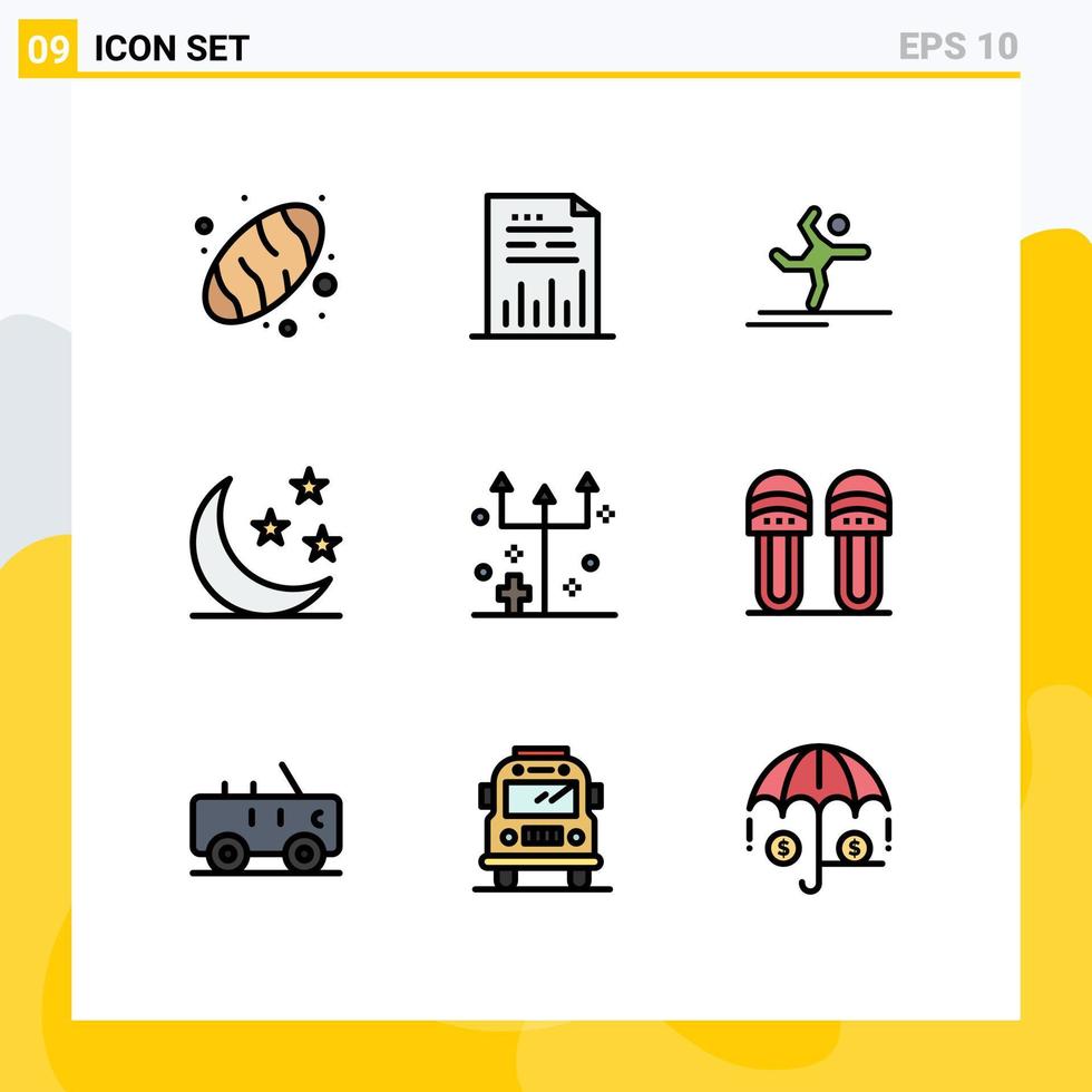 9 interface do usuário pacote de cores planas de linha cheia de sinais e símbolos modernos de elementos de design de vetor editável metade da lua do atleta da natureza assustadora