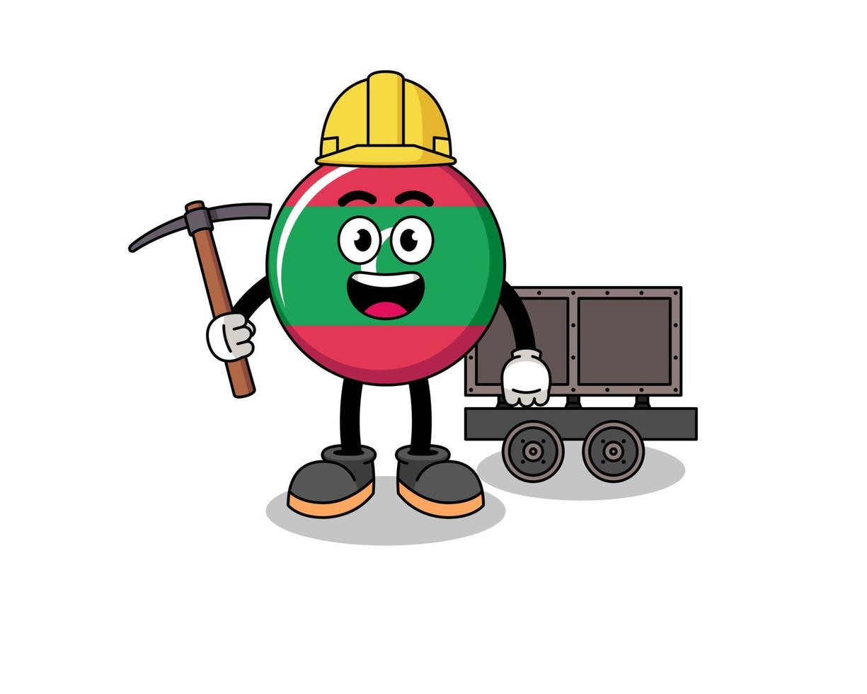 ilustração de mascote do mineiro de bandeira das maldivas vetor