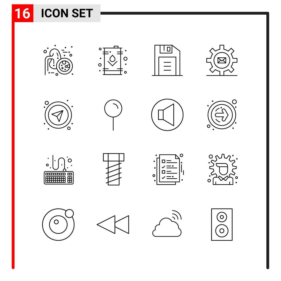 16 ícones gerais para impressão de design de site e aplicativos móveis 16 sinais de símbolos de contorno isolados no fundo branco 16 pacote de ícones vetor