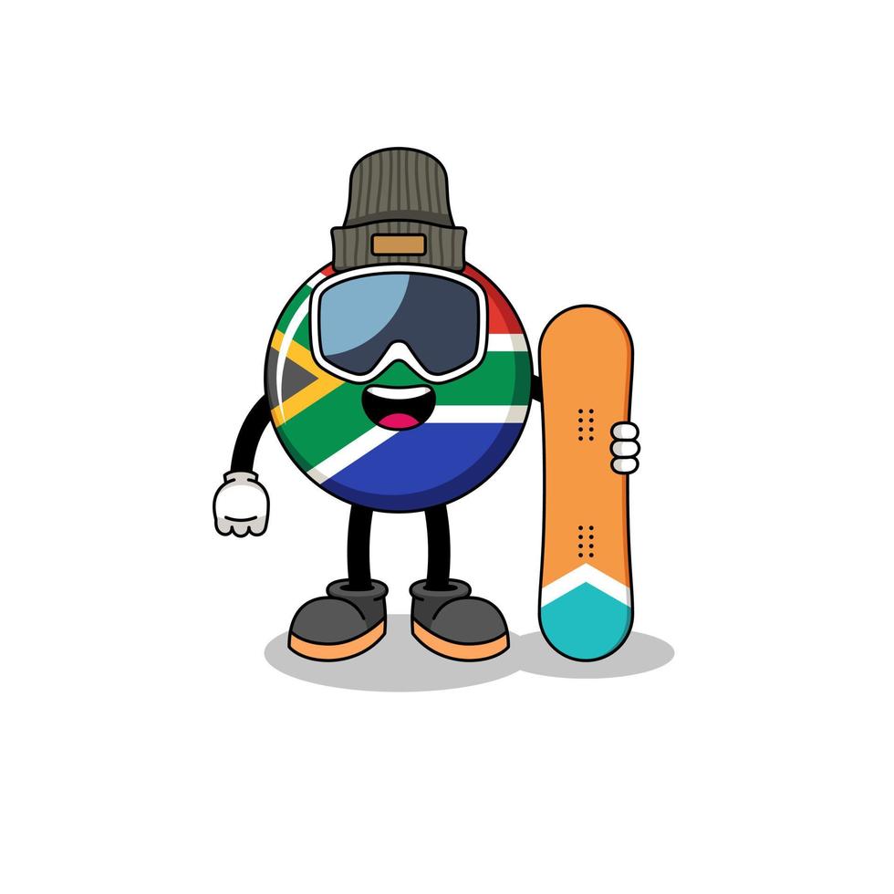 desenho de mascote do jogador de snowboard da bandeira da áfrica do sul vetor