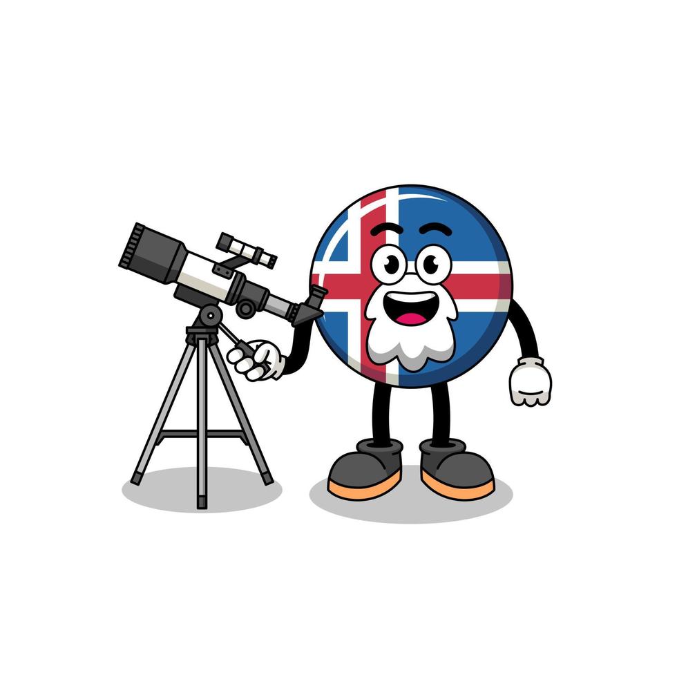 ilustração do mascote da bandeira da Islândia como astrônomo vetor