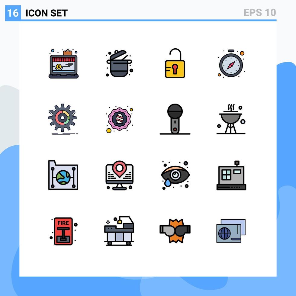 conjunto de 16 sinais de símbolos de ícones de interface do usuário modernos para relógio de relógio de supermercado, relógio de dados, elementos de design de vetores criativos editáveis