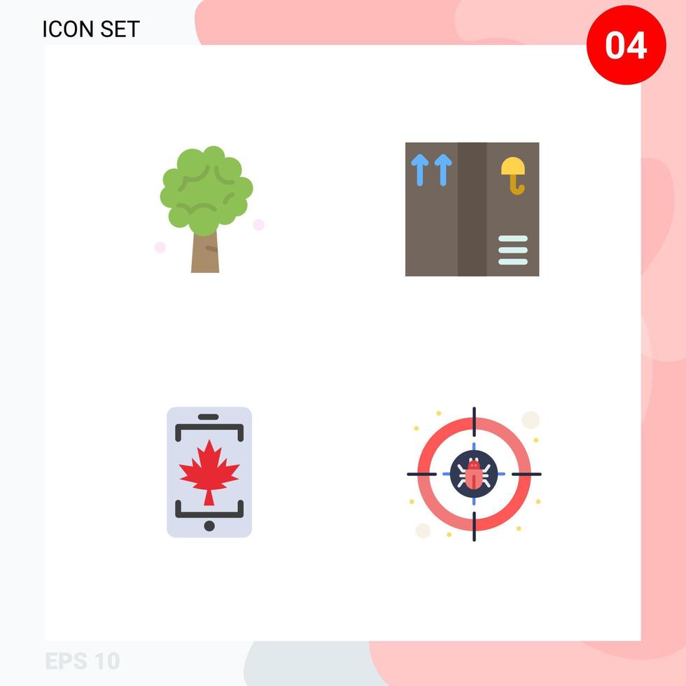 pacote de 4 sinais e símbolos de ícones planos modernos para mídia impressa na web, como elementos de design de vetores editáveis de crime de pacote de natureza de árvore do canadá