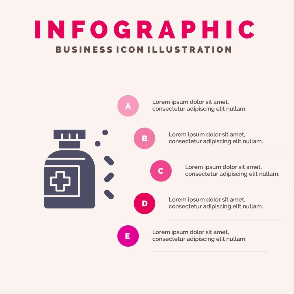 modelo de apresentação de infográficos de comprimido de remédio de garrafa apresentação de 5 etapas vetor