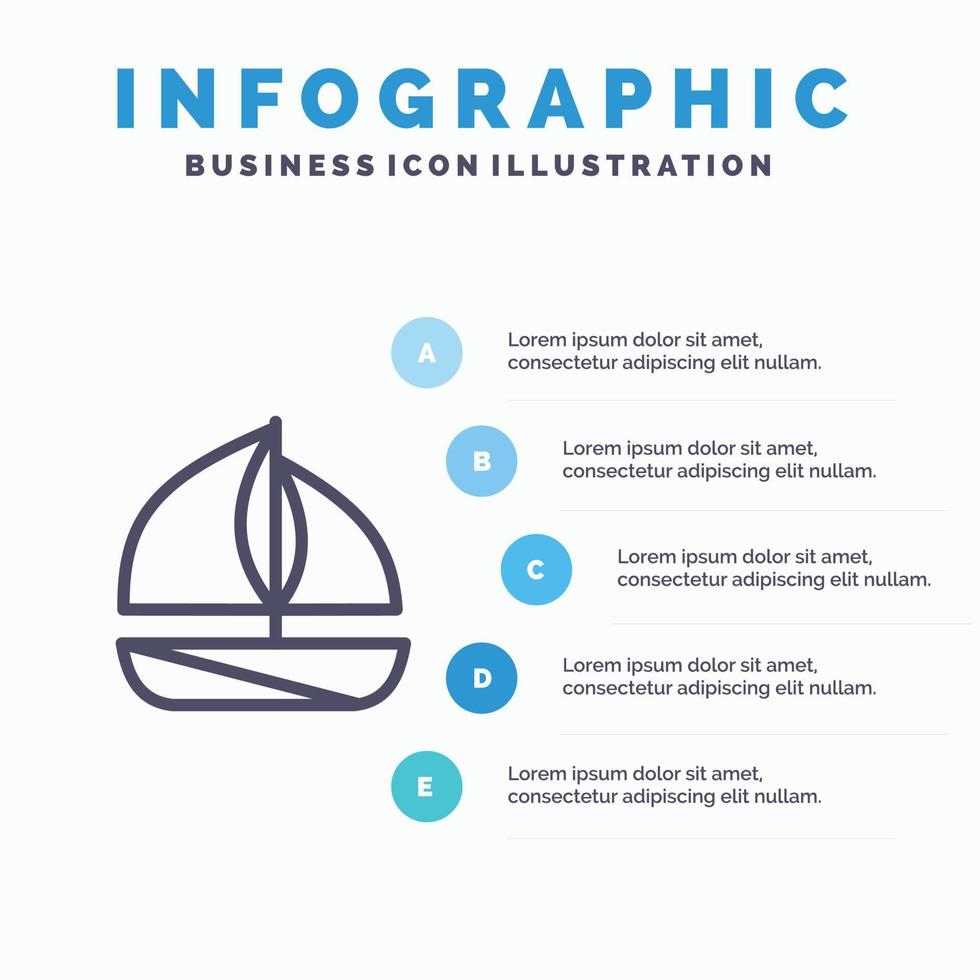 ícone de linha de navio de barco de praia com fundo de infográficos de apresentação de 5 etapas vetor