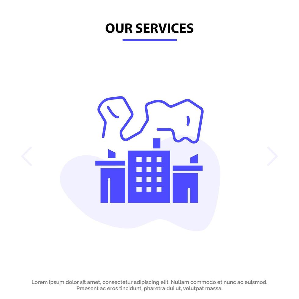 nosso modelo de cartão web de ícone de glifo sólido para indústria de fábrica de serviços vetor