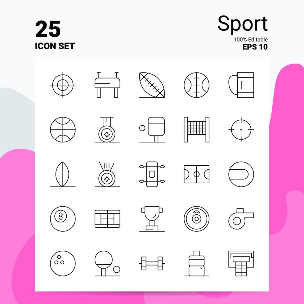 Conjunto de 25 ícones esportivos 100 eps editáveis 10 arquivos de conceito de logotipo de negócios ideias de design de ícone de linha vetor