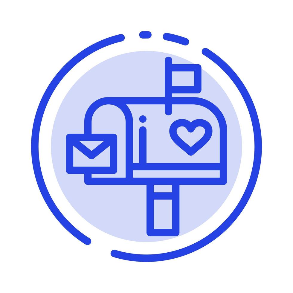 caixa de correio correio carta de amor caixa de correio linha pontilhada azul linha ícone vetor