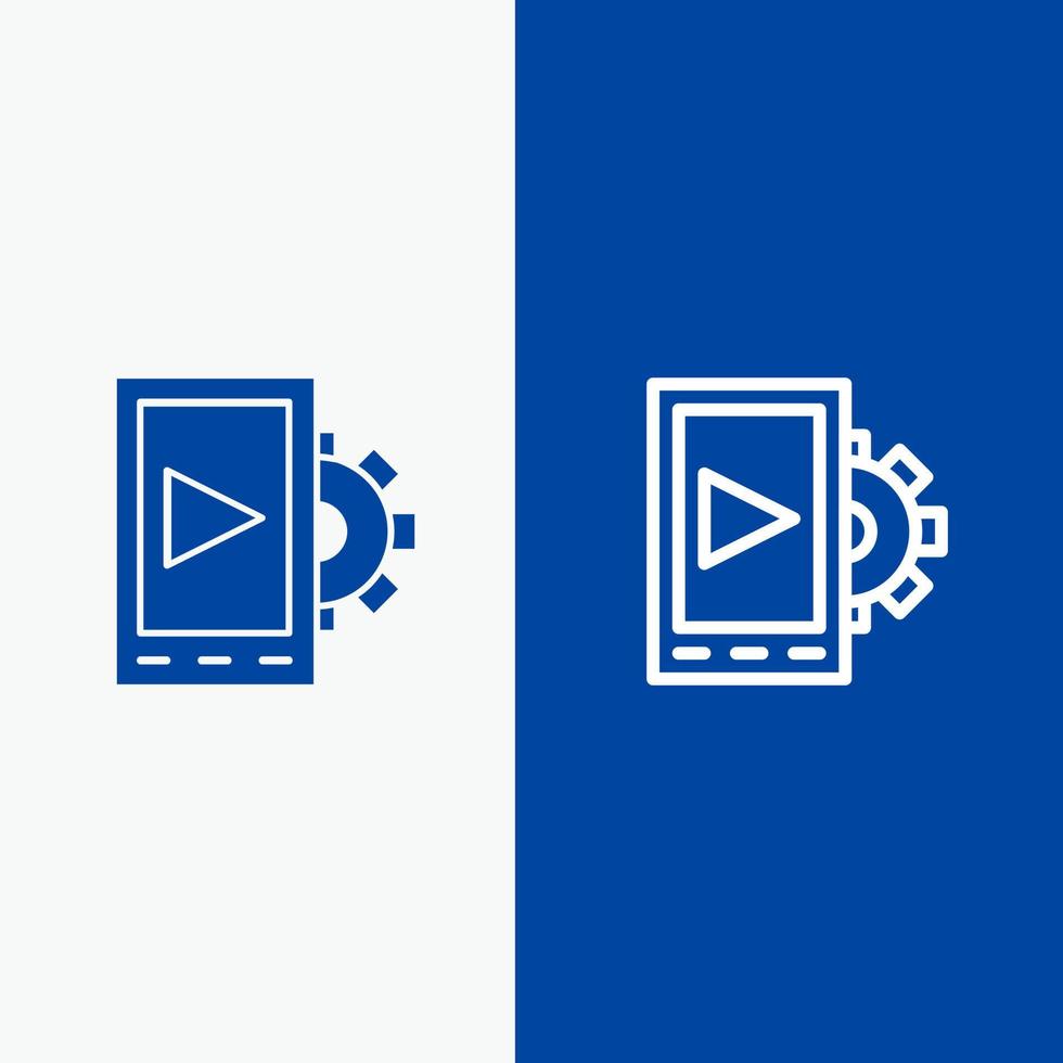 linha de configuração de design móvel e ícone sólido de glifo banner azul linha e ícone sólido de glifo banner azul vetor