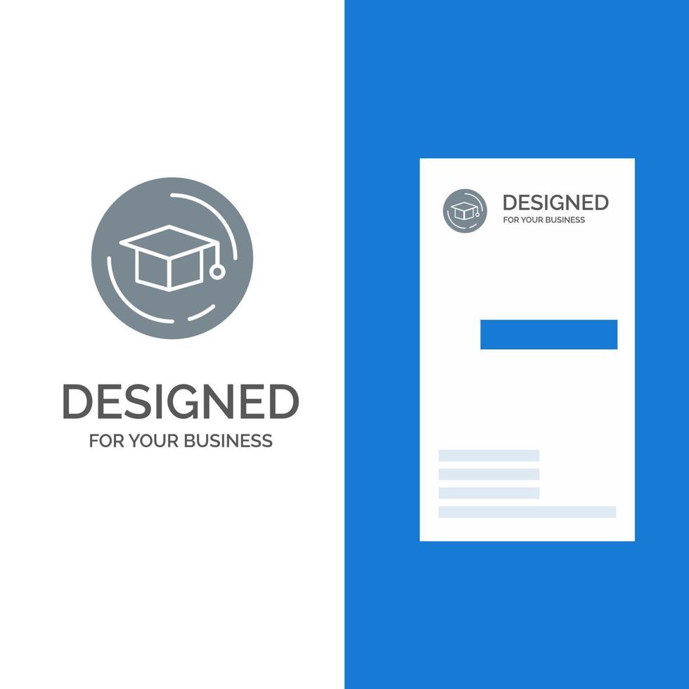 design de logotipo cinza de graduação de educação cap e modelo de cartão de visita vetor