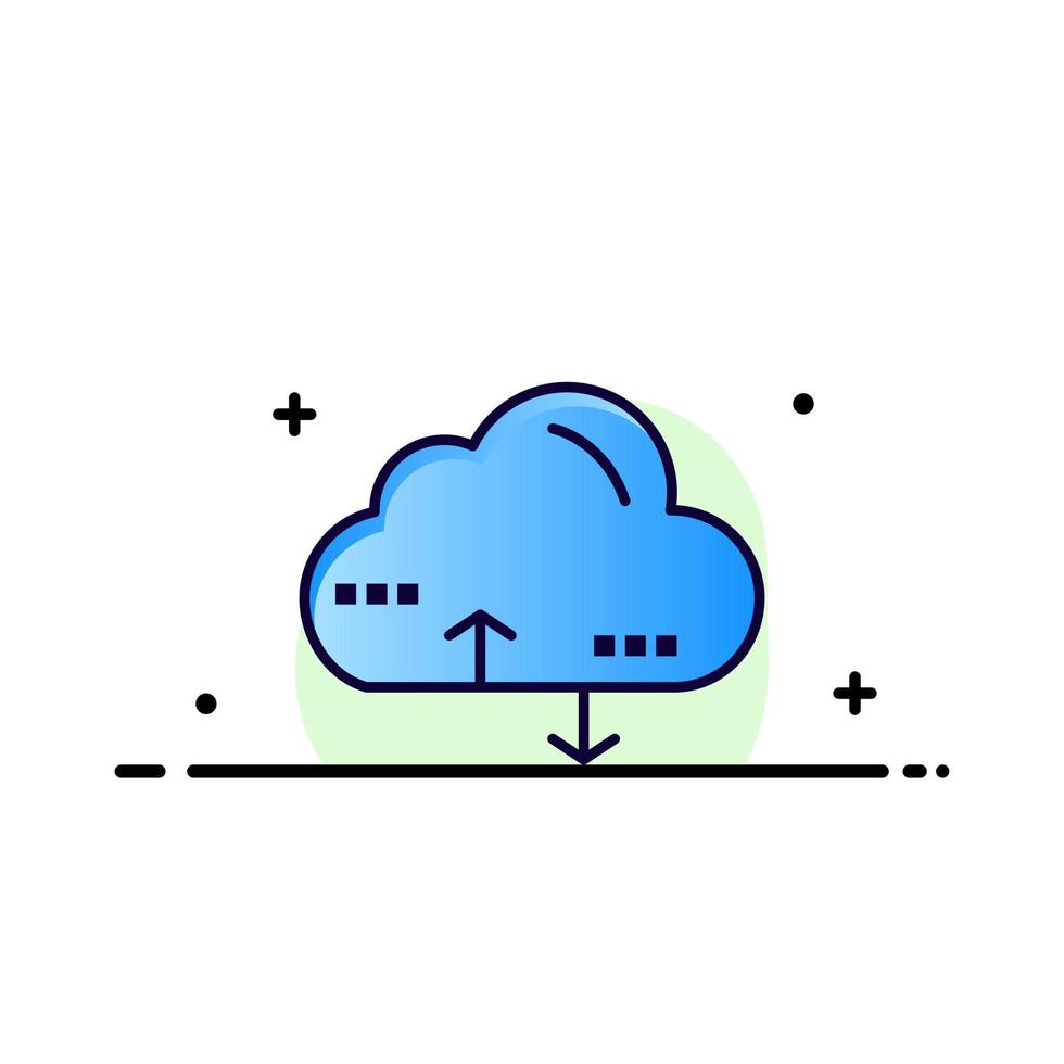 modelo de banner de vetor de ícone cheio de linha plana de negócios de link de computação em nuvem