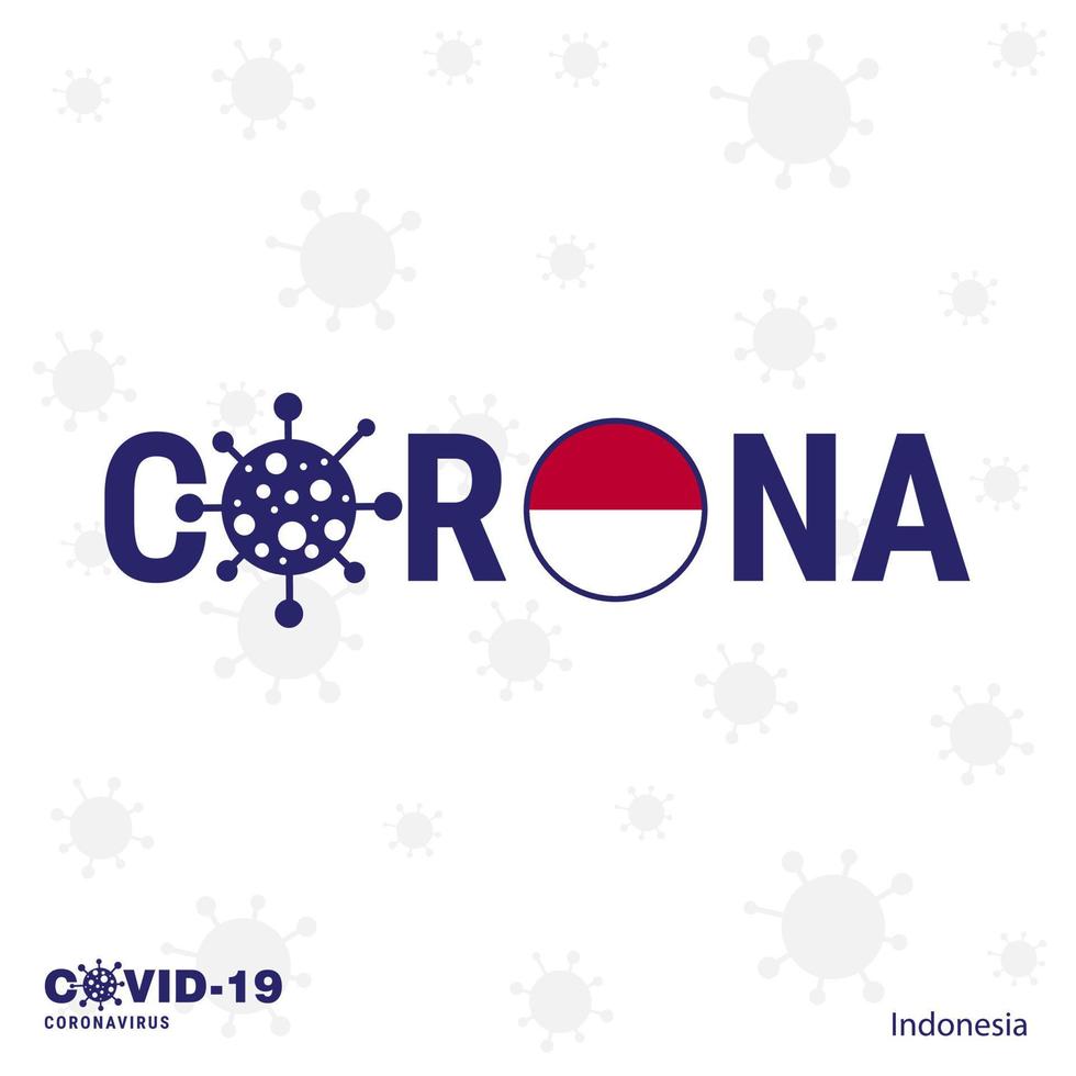 indonésia coronavírus tipografia covid19 bandeira do país fique em casa fique saudável cuide de sua própria saúde vetor