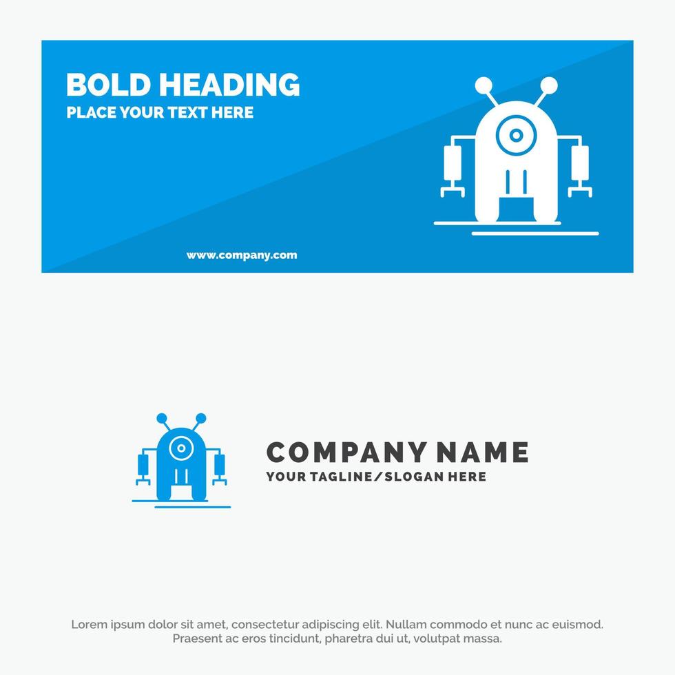 tecnologia de robô robótico humano banner de site de ícone sólido e modelo de logotipo de negócios vetor