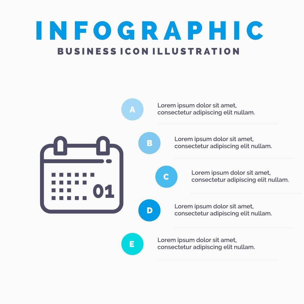 ícone da linha do dia da data do calendário do canadá com fundo de infográficos de apresentação de 5 etapas vetor