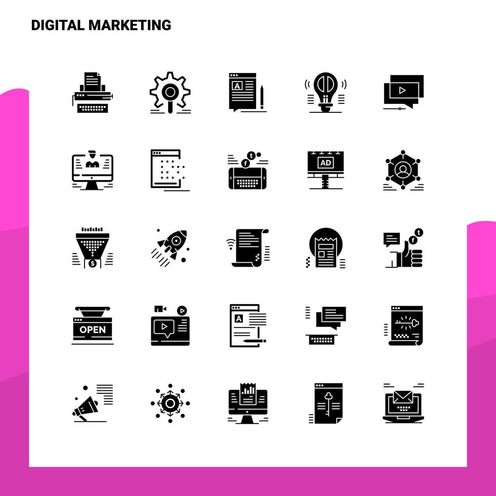 25 conjunto de ícones de marketing digital modelo de ilustração vetorial de ícone de glifo sólido para web e ideias móveis para empresa de negócios vetor