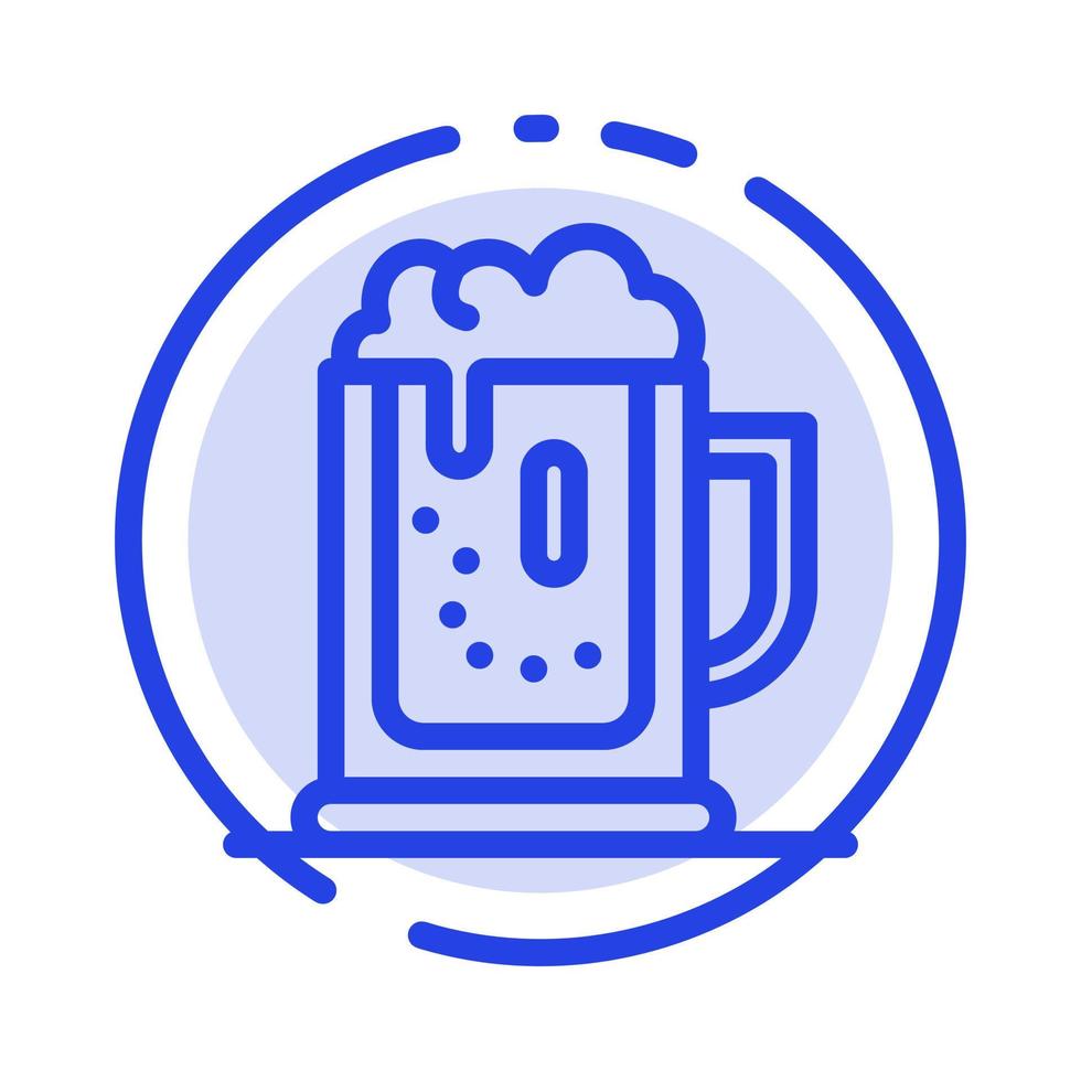 cerveja de festa de álcool comemorar jarra de bebida ícone de linha de linha pontilhada azul vetor
