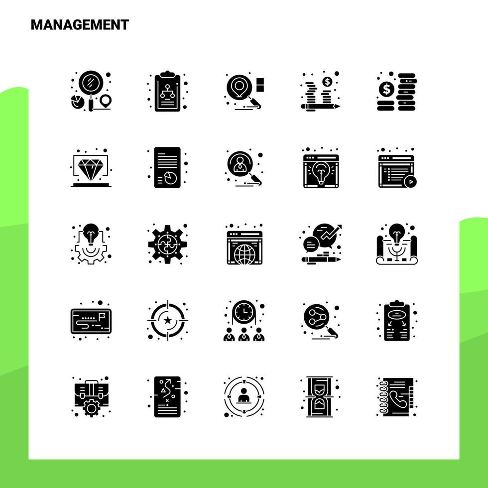 25 conjunto de ícones de gerenciamento modelo de ilustração vetorial de ícone de glifo sólido para web e ideias móveis para empresa de negócios vetor