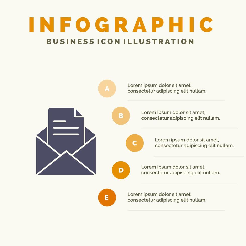 escritório de correio de texto lápis ícone sólido infográficos fundo de apresentação de 5 etapas vetor
