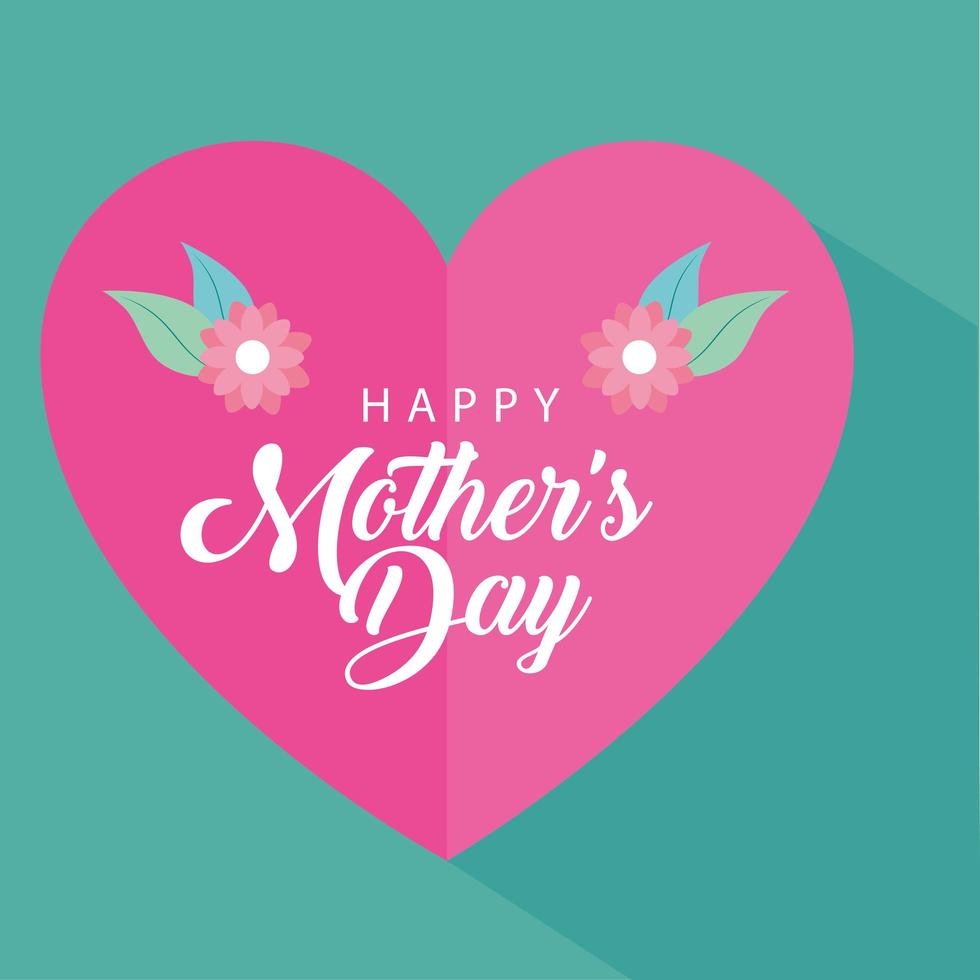 cartão de feliz dia das mães com decoração de coração e flores vetor