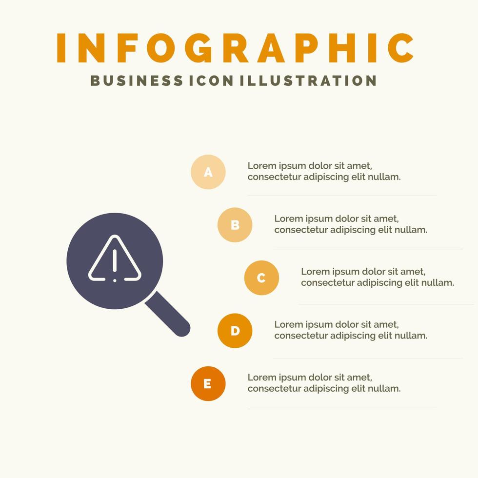 encontrar erro de exibição de pesquisa infográficos de ícone sólido fundo de apresentação de 5 etapas vetor