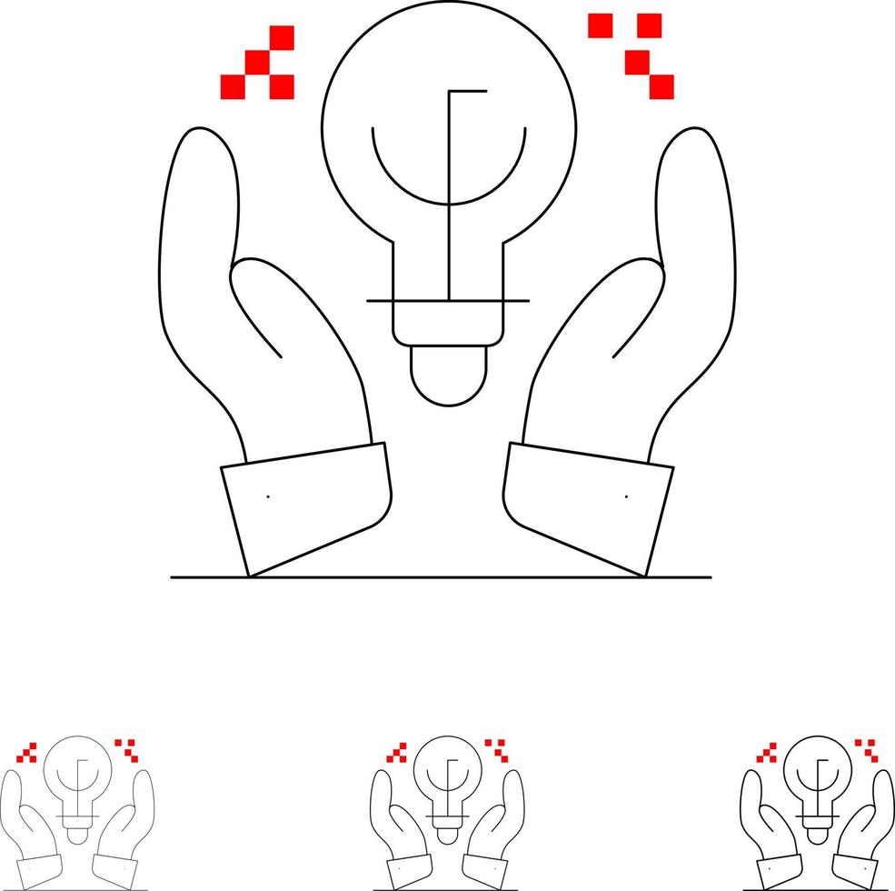 ideias protegidas ideia de negócio mão conjunto de ícones de linha preta em negrito e fino vetor
