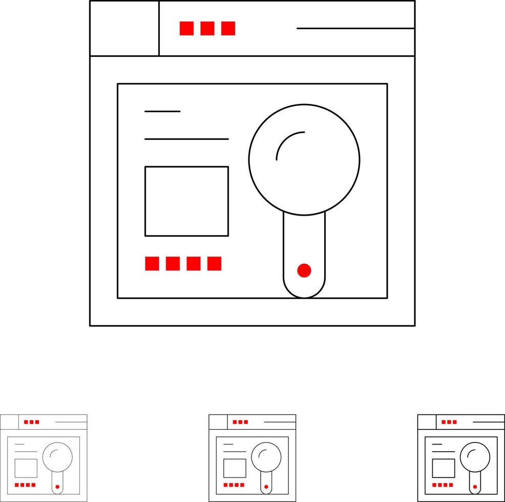 navegador pesquisa na web educação conjunto de ícones de linha preta fina e ousada vetor