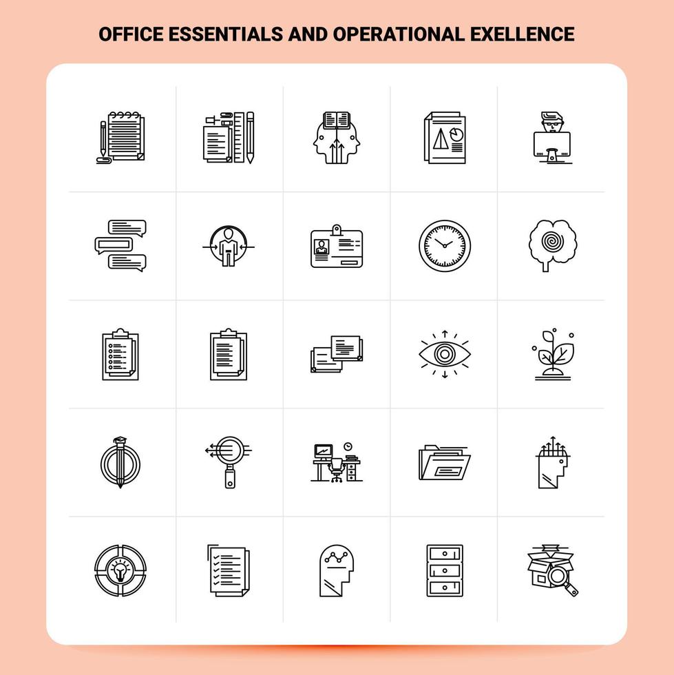 delinear 25 fundamentos do escritório e conjunto de ícones de excelência operacional vetor design de estilo de linha ícones pretos conjunto de pictograma linear pacote web e ideias de negócios móveis design ilustração vetorial