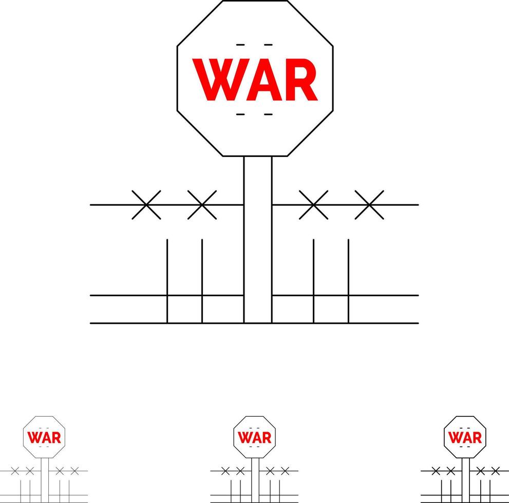 combate a ocupação militar de conflito ocupa conjunto de ícones de linha preta em negrito e fino vetor