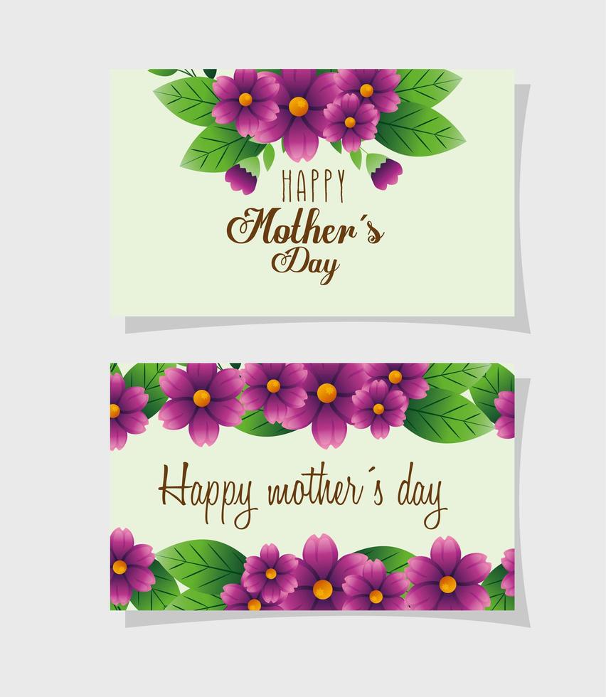 conjunto de cartas de feliz dia das mães com decoração de flores vetor