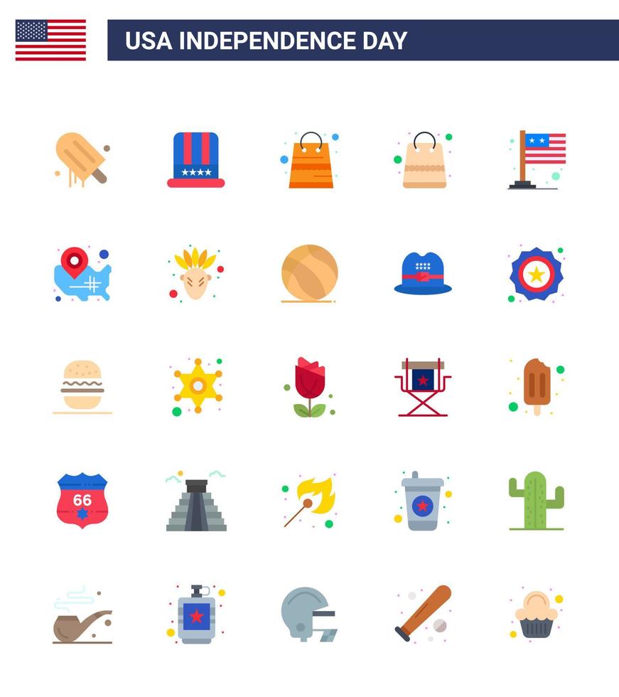 feliz dia da independência dos eua conjunto de pictogramas de 25 apartamentos simples dos estados saco dos eua país internacional editável dia dos eua vetor elementos de design