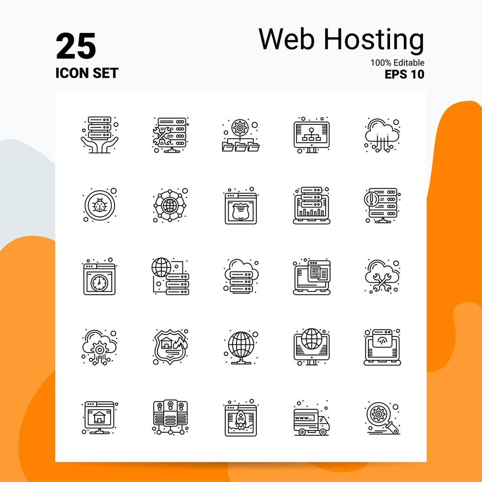 25 conjunto de ícones de hospedagem na web 100 eps editáveis 10 arquivos conceito de logotipo de negócios ideias design de ícone de linha vetor