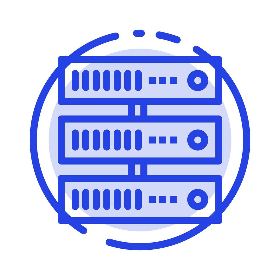 ícone de linha de linha pontilhada azul de rede de armazenamento de dados de computação vetor