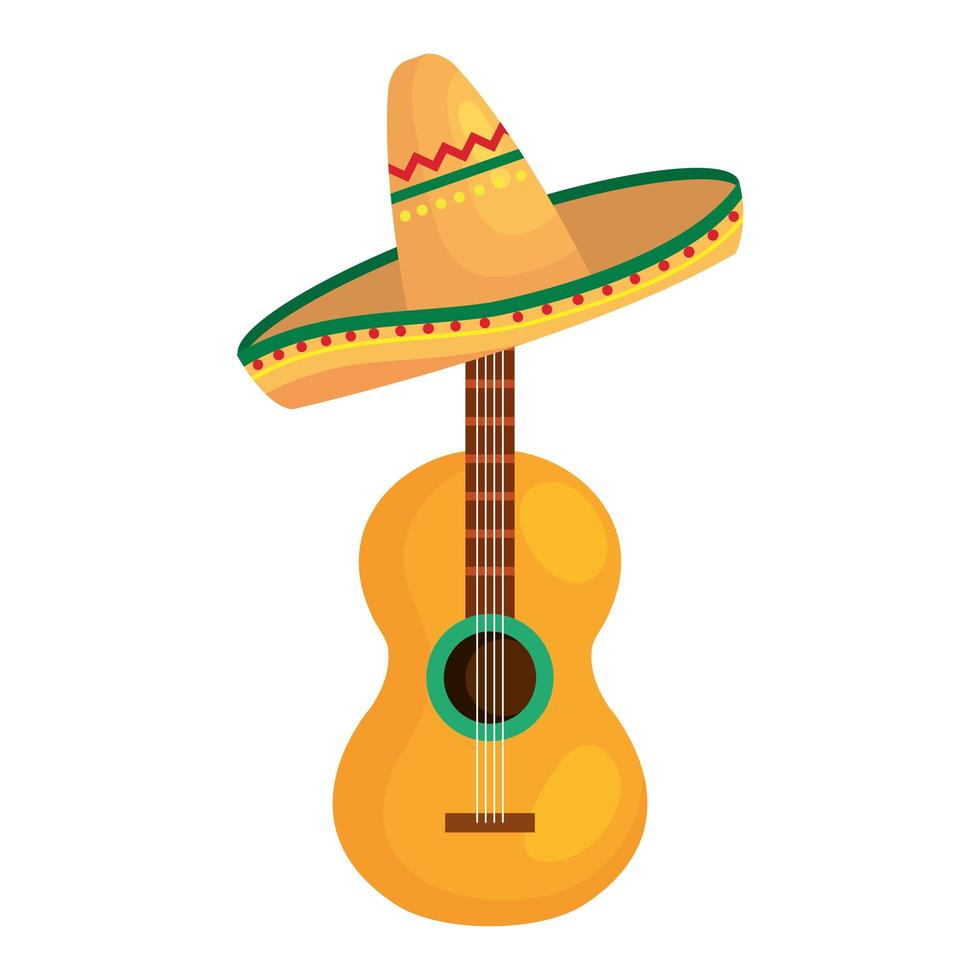 guitarra mexicana isolada com desenho vetorial de chapéu vetor