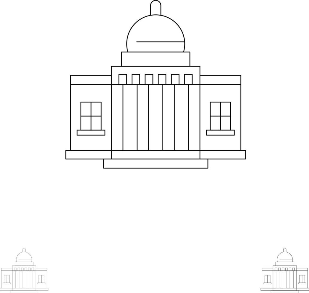 whitehouse américa casa branca arquitetura edifício lugar negrito e fino conjunto de ícones de linha preta vetor