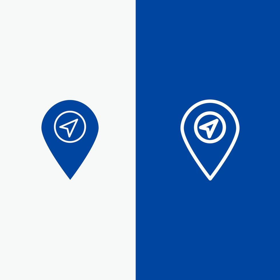 linha de ponteiro de mapa de localização e ícone sólido de glifo banner azul linha e ícone sólido de glifo banner azul vetor