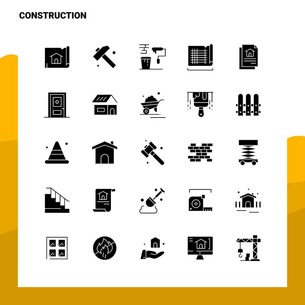 25 conjunto de ícones de construção modelo de ilustração vetorial de ícone de glifo sólido para web e ideias móveis para empresa de negócios vetor