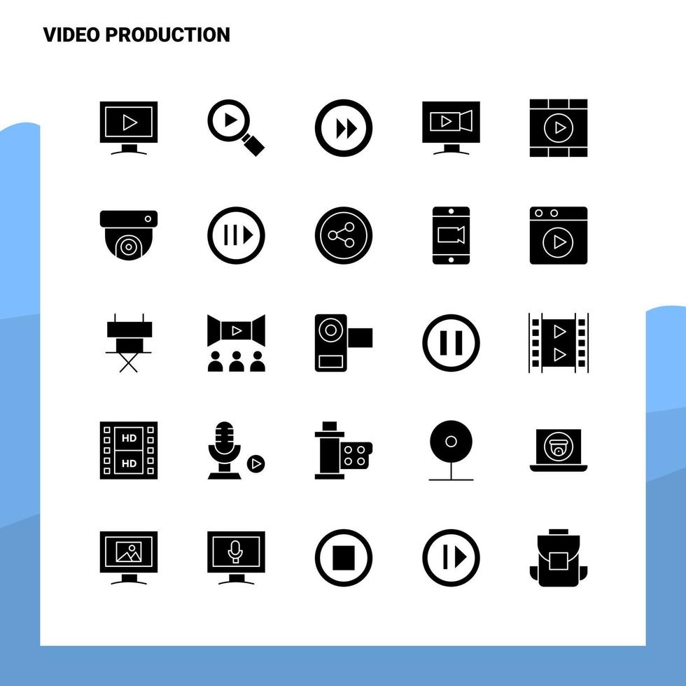 25 conjunto de ícones de produção de vídeo modelo de ilustração vetorial de ícone de glifo sólido para web e ideias móveis para empresa de negócios vetor