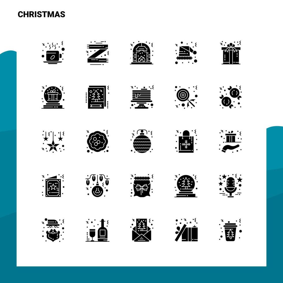 25 conjunto de ícones de natal modelo de ilustração vetorial de ícone de glifo sólido para web e ideias móveis para empresa de negócios vetor