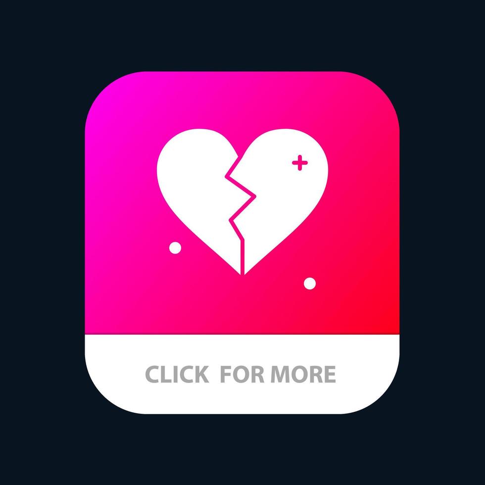 botão de aplicativo móvel de casamento de coração partido amor versão android e ios glifo vetor