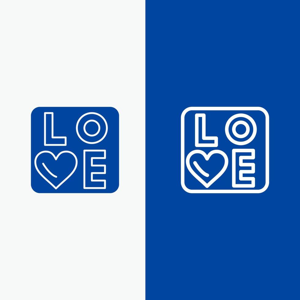 sinal amor coração casamento linha e glifo ícone sólido bandeira azul linha e glifo ícone sólido bandeira azul vetor