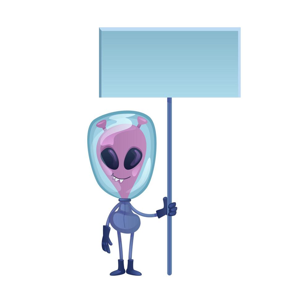 alienígena segurando banner em branco ilustração vetorial plana de desenho animado vetor