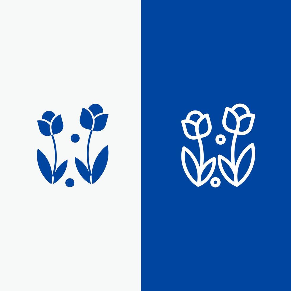 flora flor natureza rosa primavera linha e ícone sólido glifo banner azul linha e ícone sólido glifo banner azul vetor