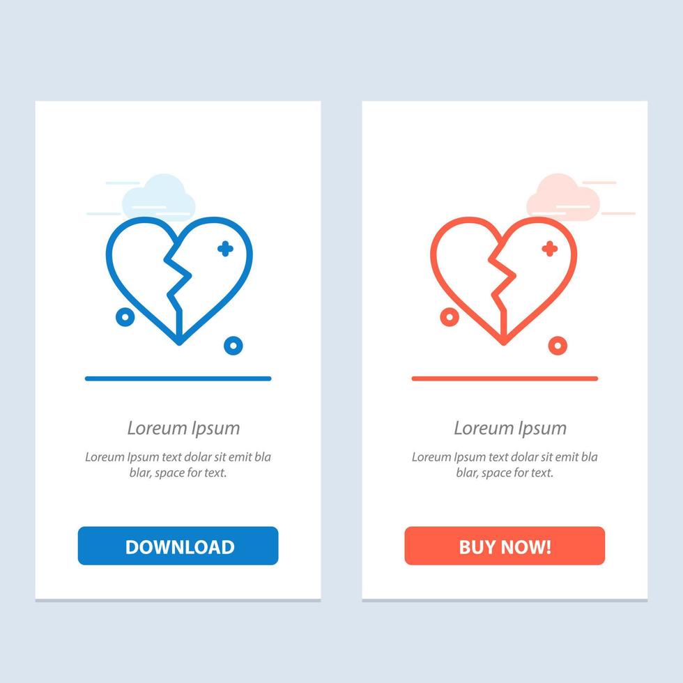 coração de amor partido casamento azul e vermelho baixe e compre agora modelo de cartão de widget da web vetor