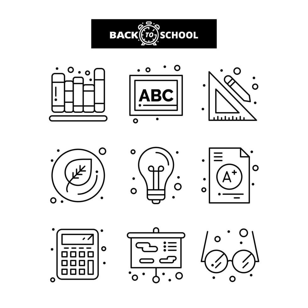 volta ao ícone da escola. conjunto de ícones de linha de educação e aprendizagem. vetor